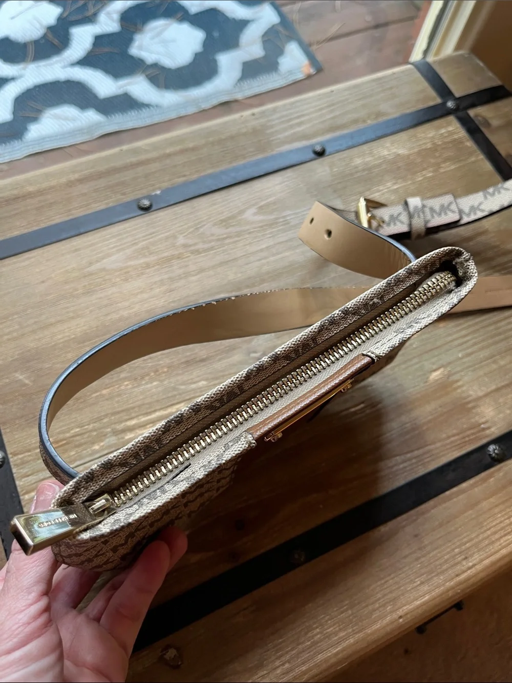Michael Kors Beige and Brown Logo Crossbody Belt Bag